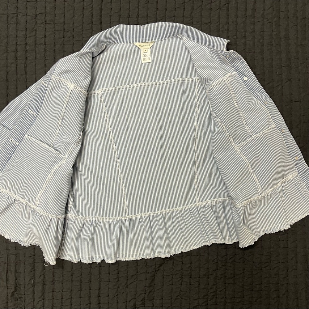 Multiples Blue &White Striped Button Front Peplum Jacket - Sz M - Picture 7 of 8